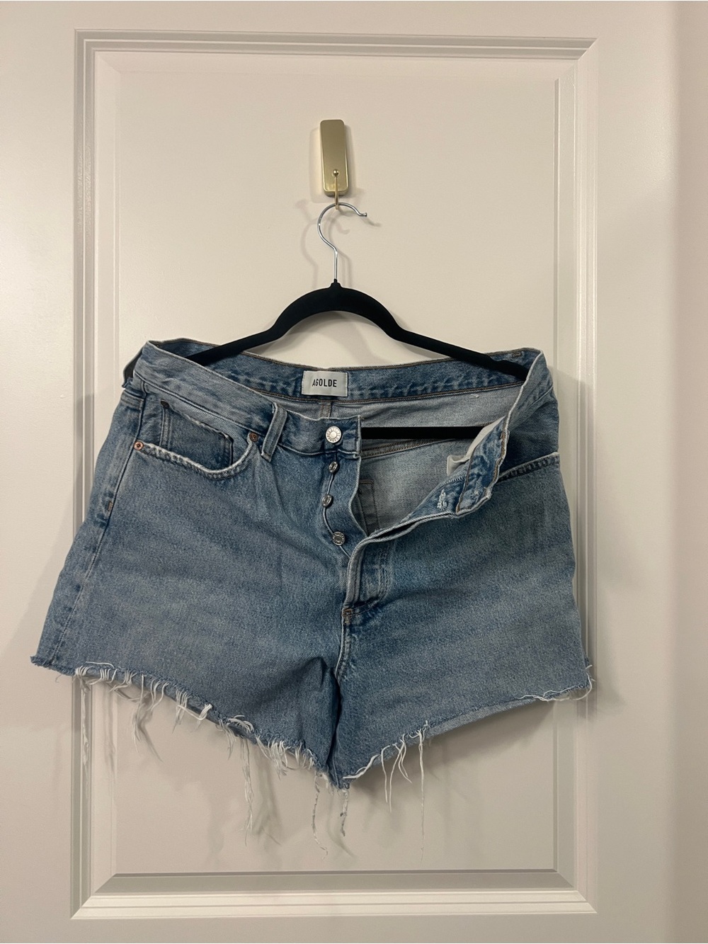 Agolde Women's Light Blue Denim Cutoff Shorts button fly